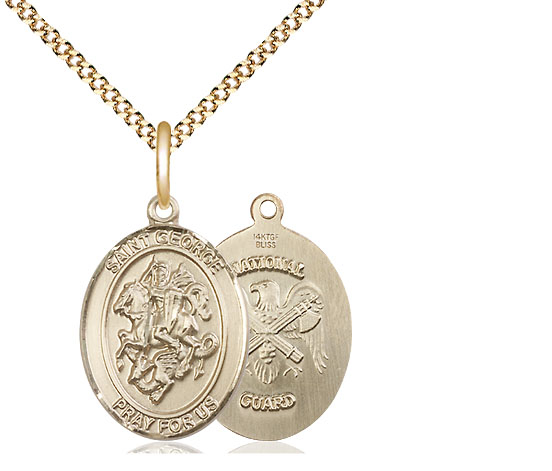 14kt Gold Filled Saint George National Guard Pendant on a 18 inch Gold Plate Light Curb chain