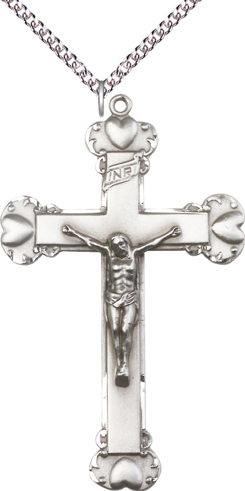 Sterling Silver Crucifix Pendant on a 24 inch Sterling Silver Heavy Curb chain