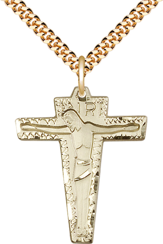 14kt Gold Filled Primative Crucifix Pendant on a 24 inch Gold Plate Heavy Curb chain