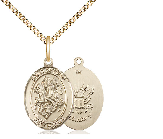 14kt Gold Filled Saint George Navy Pendant on a 18 inch Gold Plate Light Curb chain