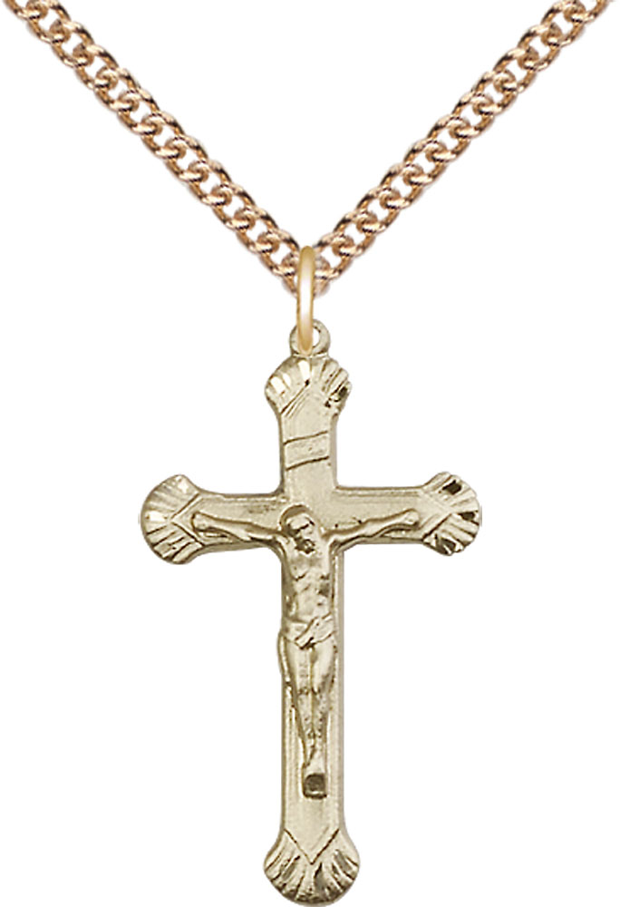 14kt Gold Filled Crucifix Pendant on a 24 inch Gold Filled Heavy Curb chain