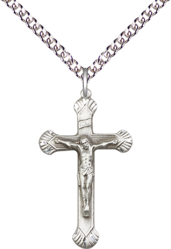 Sterling Silver Crucifix Pendant on a 24 inch Sterling Silver Heavy Curb chain