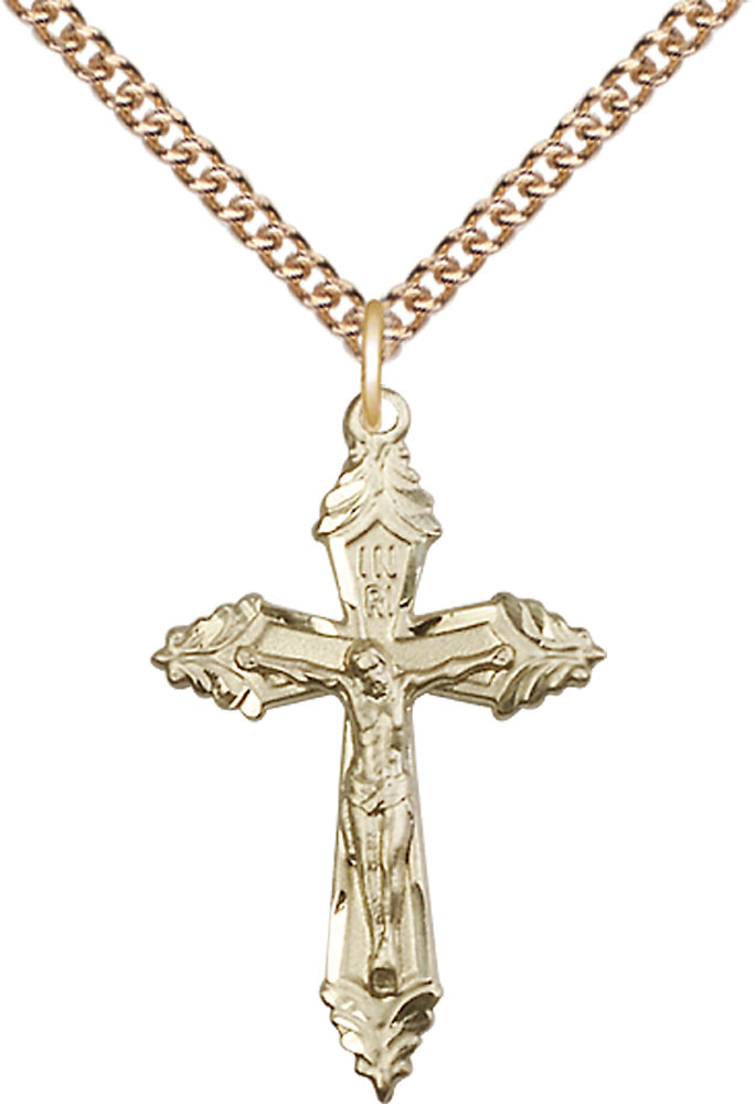 14kt Gold Filled Crucifix Pendant on a 24 inch Gold Filled Heavy Curb chain