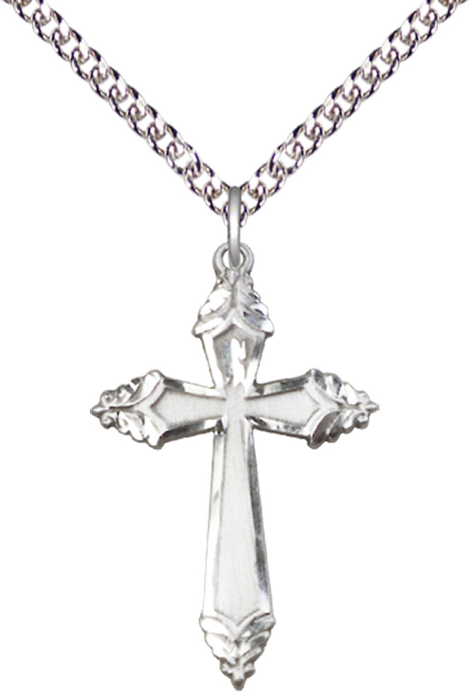 Sterling Silver Cross Pendant on a 24 inch Sterling Silver Heavy Curb chain