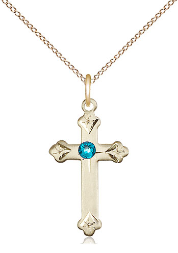 14kt Gold Filled Cross Pendant with a 3mm Zircon Swarovski stone on a 18 inch Gold Filled Light Curb chain