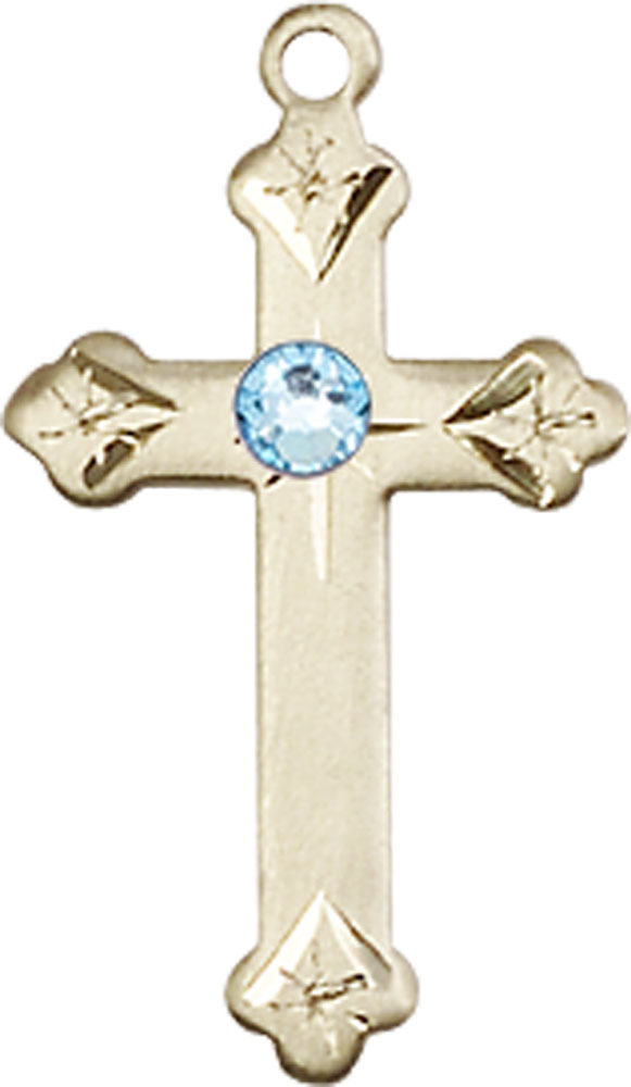 14kt Gold Filled Cross Medal with a 3mm Aqua Swarovski stone