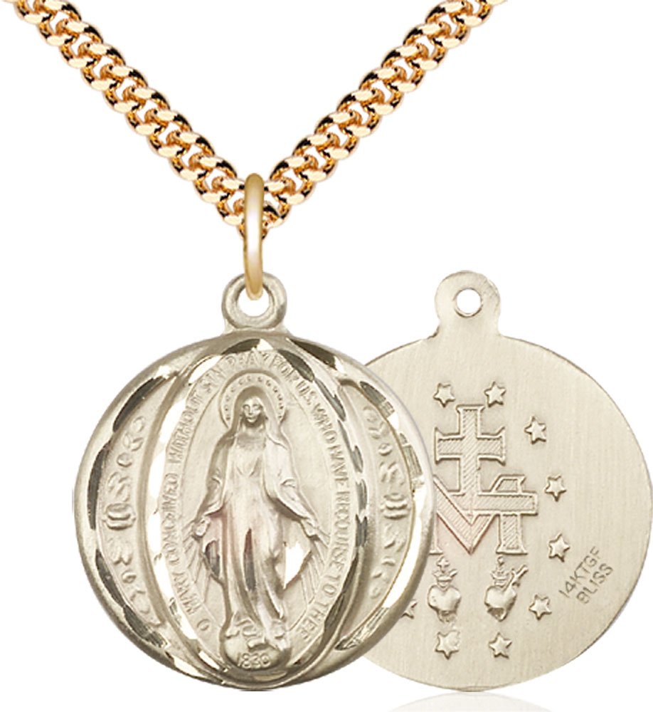 14kt Gold Filled Miraculous Pendant on a 24 inch Gold Plate Heavy Curb chain