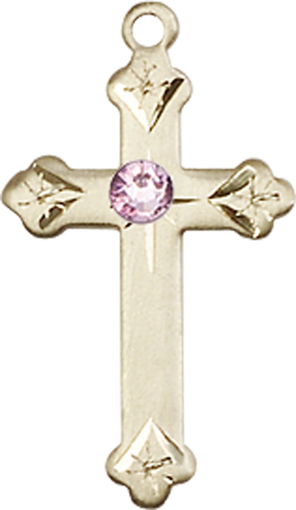 14kt Gold Filled Cross Medal with a 3mm Light Amethyst Swarovski stone