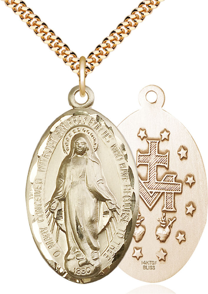 14kt Gold Filled Miraculous Pendant on a 24 inch Gold Plate Heavy Curb chain