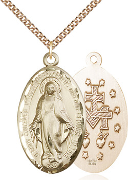 14kt Gold Filled Miraculous Pendant on a 24 inch Gold Plate Heavy Curb chain