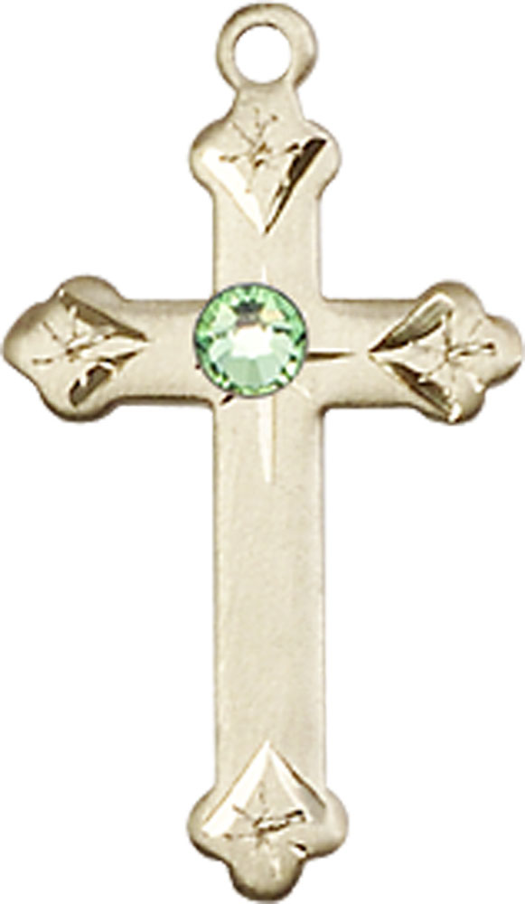 14kt Gold Filled Cross Medal with a 3mm Peridot Swarovski stone