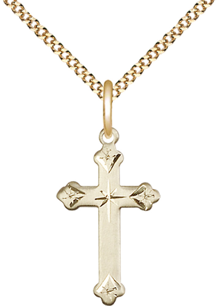 14kt Gold Filled Cross Pendant on a 18 inch Gold Plate Light Curb chain