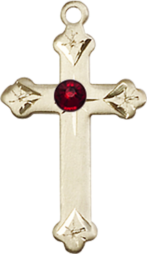 14kt Gold Cross Medal with a 3mm Garnet Swarovski stone