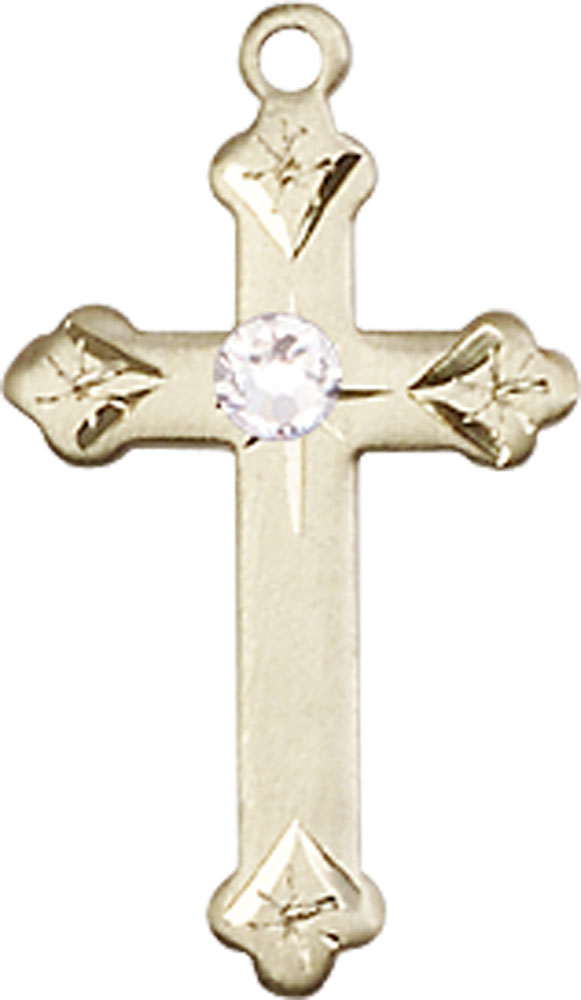 14kt Gold Cross Medal with a 3mm Crystal Swarovski stone