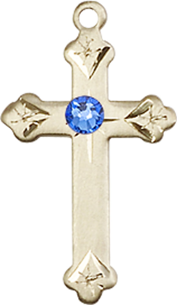 14kt Gold Cross Medal with a 3mm Sapphire Swarovski stone