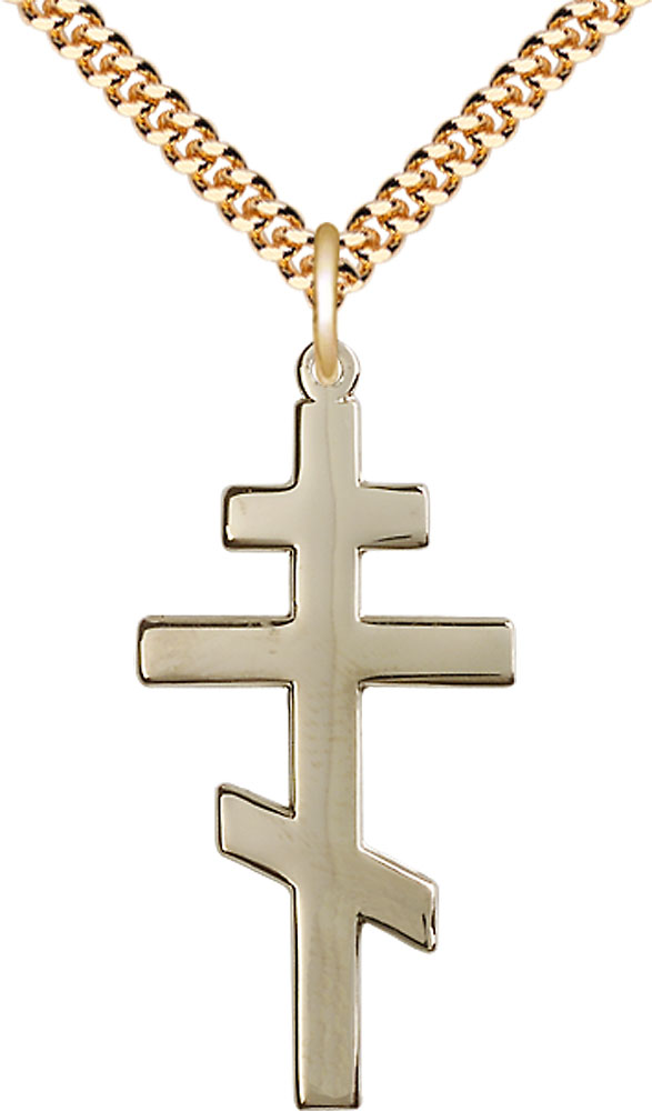 14kt Gold Filled Saint Andrew Pendant on a 24 inch Gold Plate Heavy Curb chain