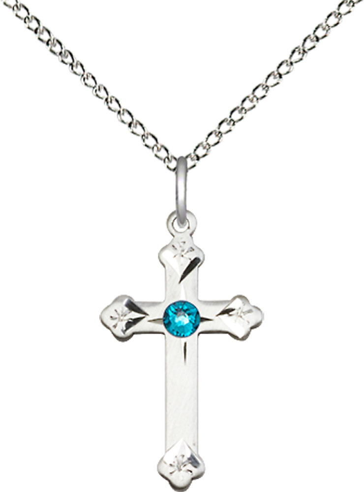 Sterling Silver Cross Pendant with a 3mm Zircon Swarovski stone on a 18 inch Sterling Silver Light Curb chain