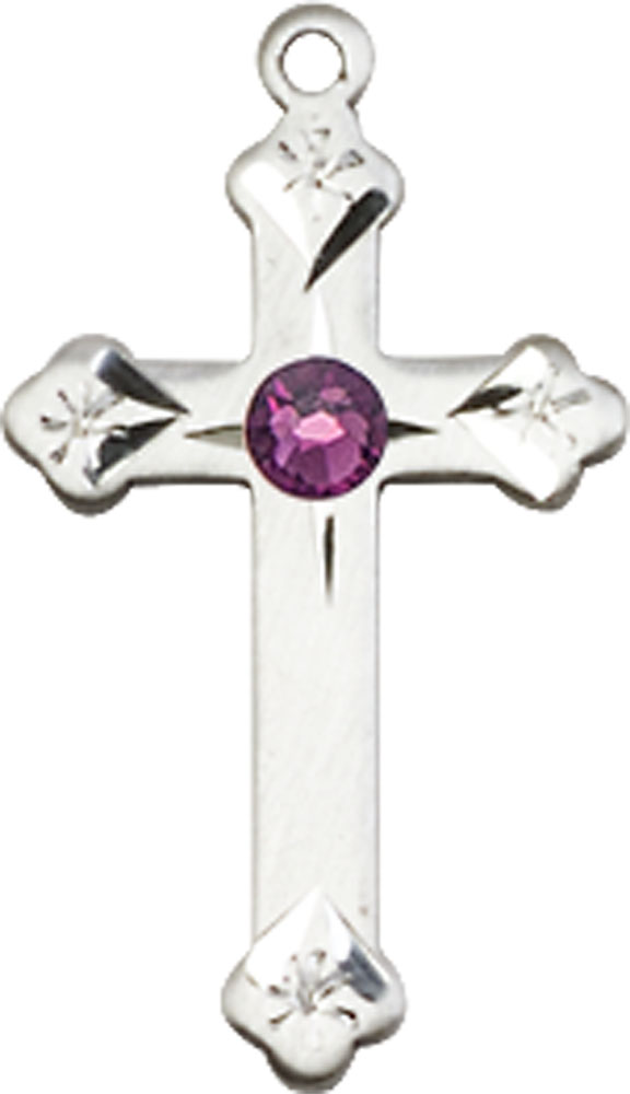 Sterling Silver Cross Medal with a 3mm Amethyst Swarovski stone
