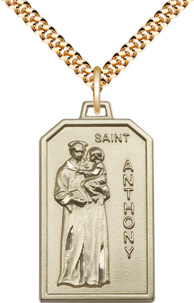 14kt Gold Filled Saint Anthony Pendant on a 24 inch Gold Plate Heavy Curb chain