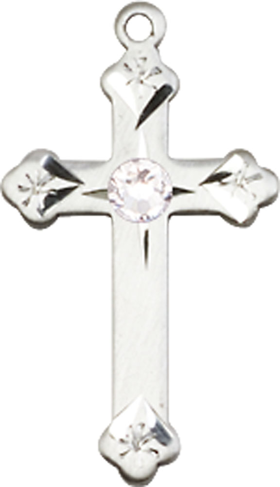 Sterling Silver Cross Medal with a 3mm Crystal Swarovski stone