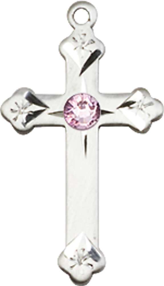 Sterling Silver Cross Medal with a 3mm Light Amethyst Swarovski stone