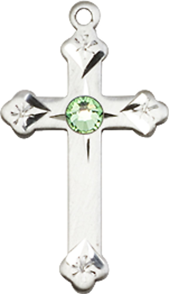 Sterling Silver Cross Medal with a 3mm Peridot Swarovski stone