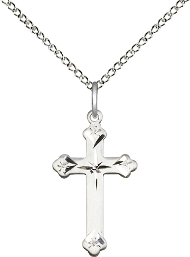 Sterling Silver Cross Pendant on a 18 inch Sterling Silver Light Curb chain