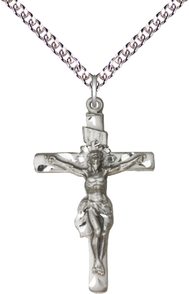 Sterling Silver Crucifix Pendant on a 24 inch Sterling Silver Heavy Curb chain