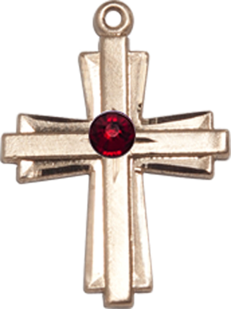 14kt Gold Filled Cross Medal with a 3mm Garnet Swarovski stone