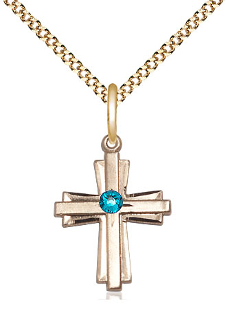 14kt Gold Filled Cross Pendant with a 3mm Zircon Swarovski stone on a 18 inch Gold Plate Light Curb chain