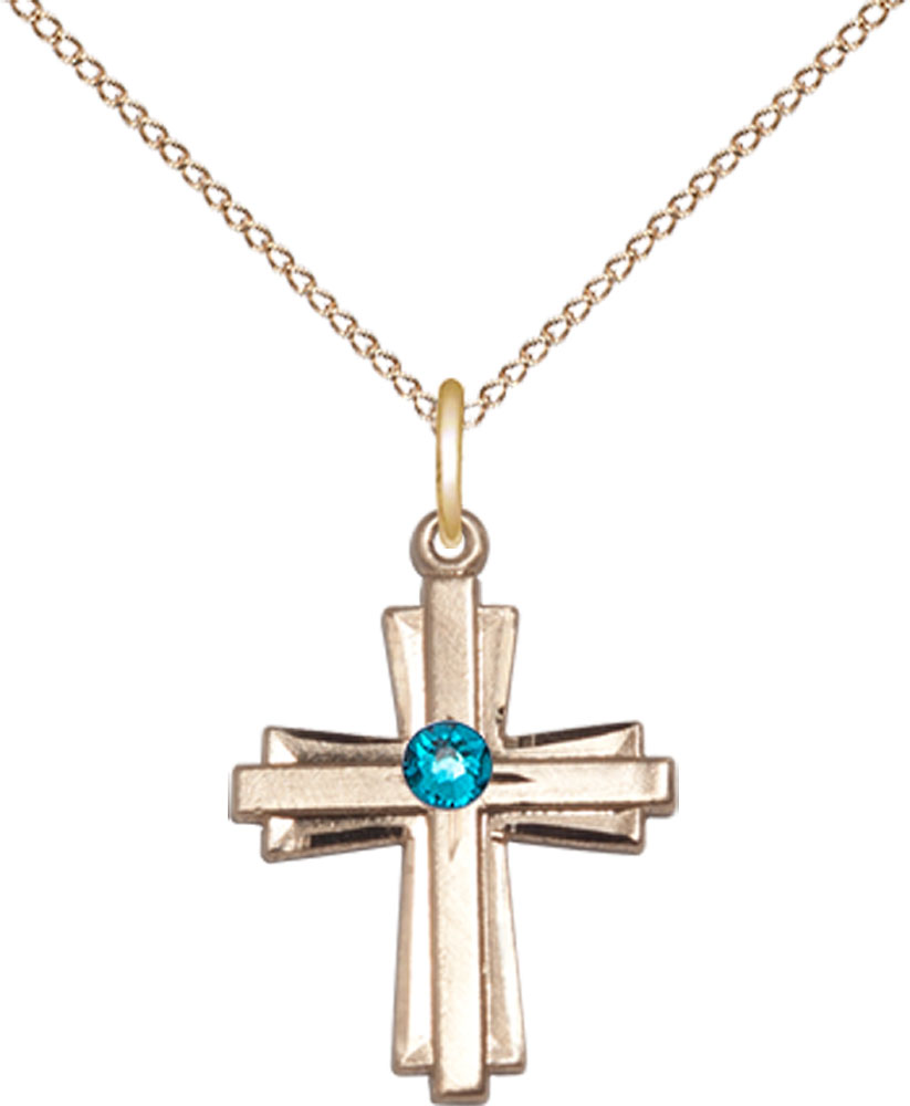 14kt Gold Filled Cross Pendant with a 3mm Zircon Swarovski stone on a 18 inch Gold Filled Light Curb chain