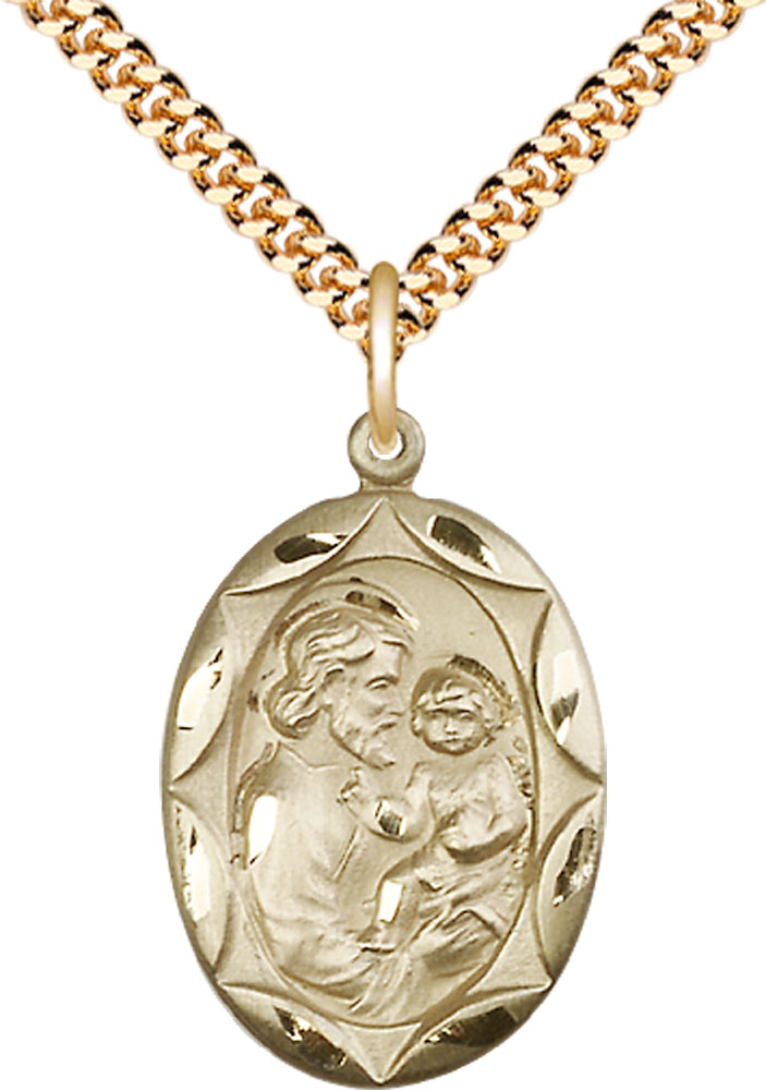 14kt Gold Filled Saint Joseph Pendant on a 24 inch Gold Plate Heavy Curb chain