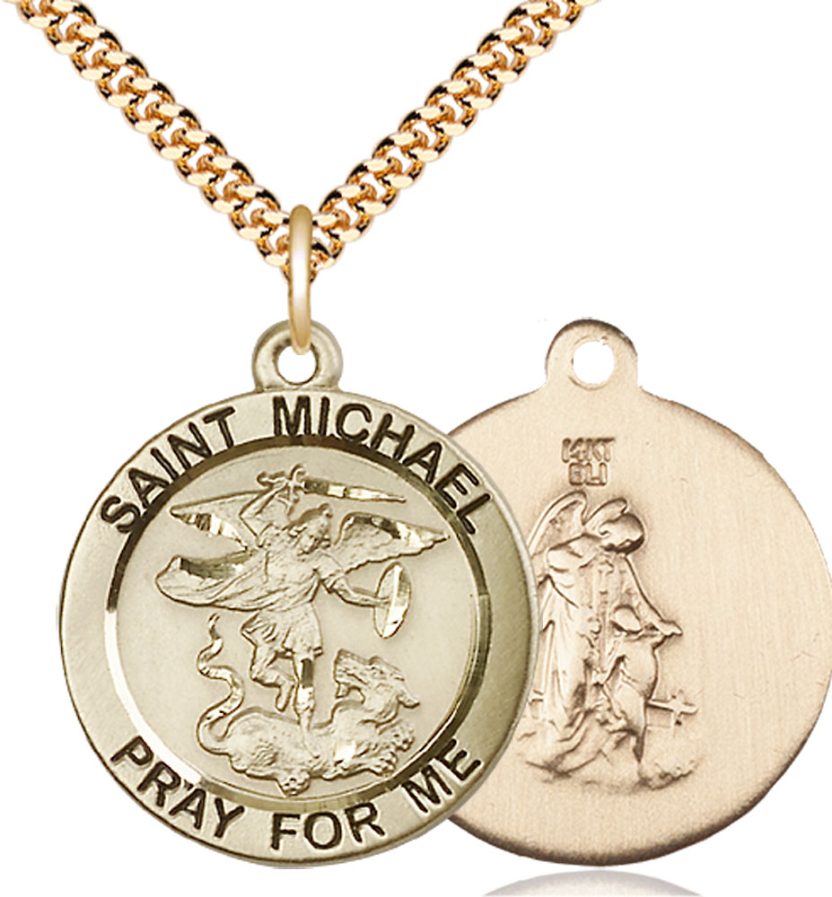 14kt Gold Filled Saint Michael the Archangel Pendant on a 24 inch Gold Plate Heavy Curb chain