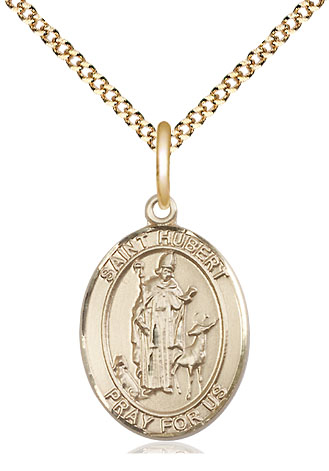 14kt Gold Filled Saint Hubert of Liege Pendant on a 18 inch Gold Plate Light Curb chain