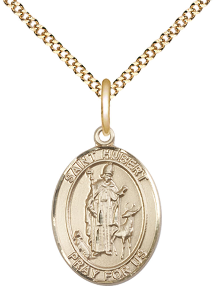 14kt Gold Filled Saint Hubert of Liege Pendant on a 18 inch Gold Plate Light Curb chain