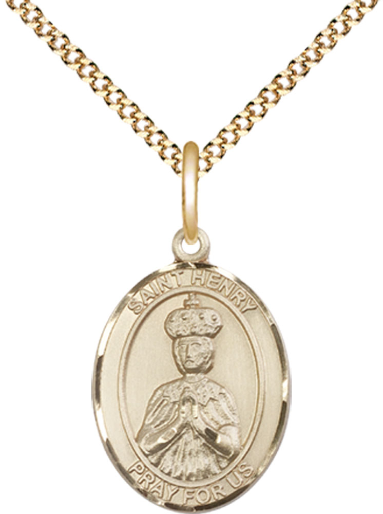 14kt Gold Filled Saint Henry II Pendant on a 18 inch Gold Plate Light Curb chain