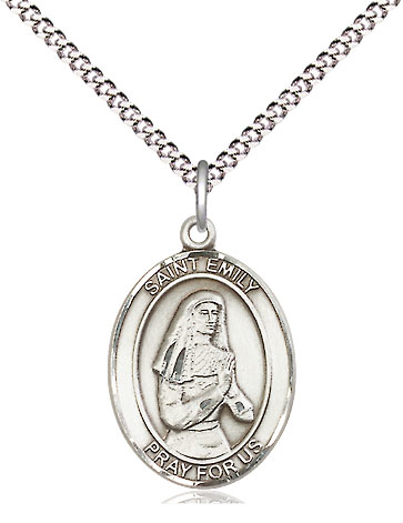 Sterling Silver Saint Emily de Vialar Pendant on a 18 inch Light Rhodium Light Curb chain