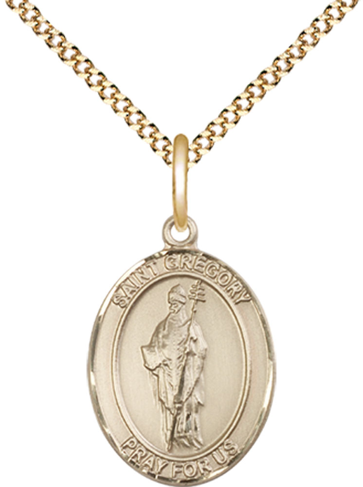 14kt Gold Filled Saint Gregory the Great Pendant on a 18 inch Gold Plate Light Curb chain