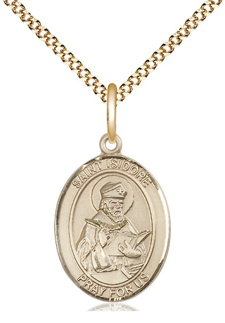 14kt Gold Filled Saint Isidore of Seville Pendant on a 18 inch Gold Plate Light Curb chain