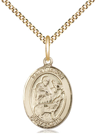 14kt Gold Filled Saint Jason Pendant on a 18 inch Gold Plate Light Curb chain