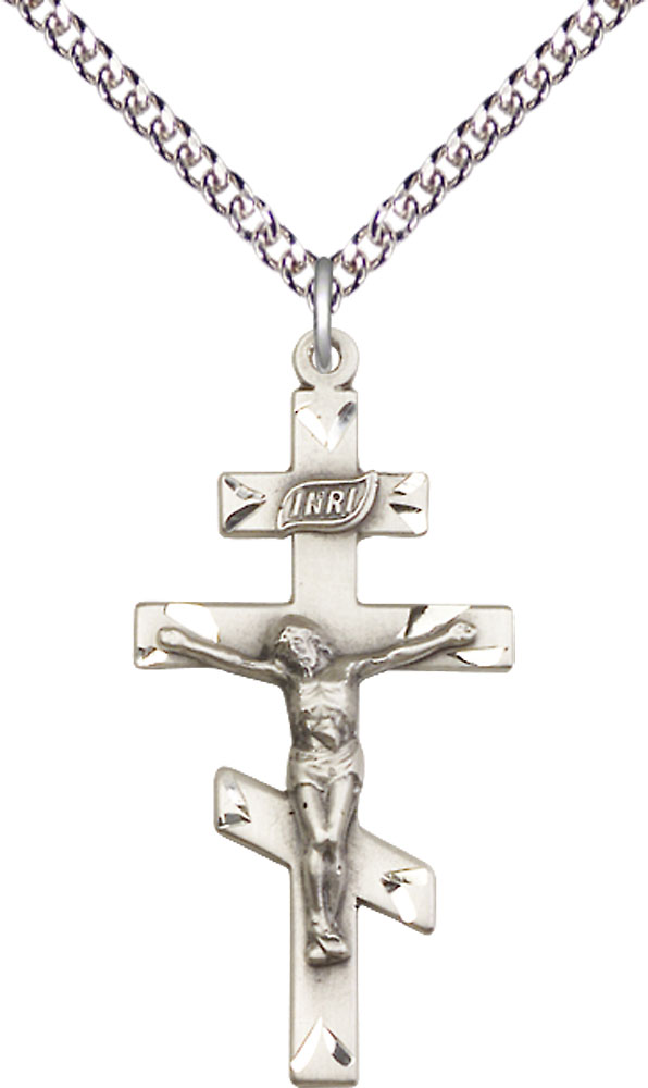 Sterling Silver Saint Andrew Pendant on a 24 inch Sterling Silver Heavy Curb chain