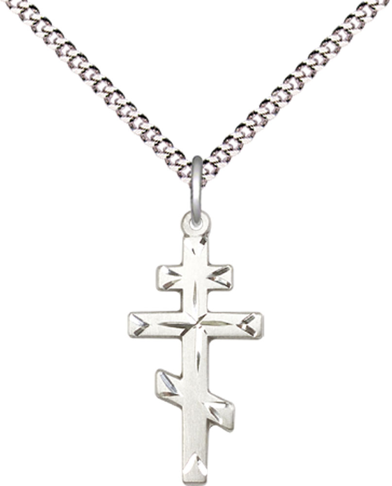 Sterling Silver Saint Andrew Cross Pendant on a 18 inch Light Rhodium Light Curb chain