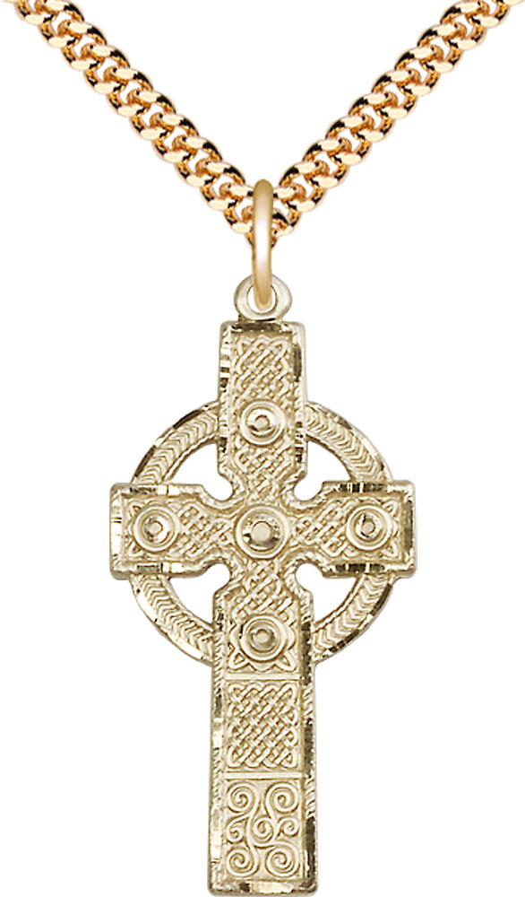 14kt Gold Filled Kilklispeen Cross Pendant on a 24 inch Gold Plate Heavy Curb chain