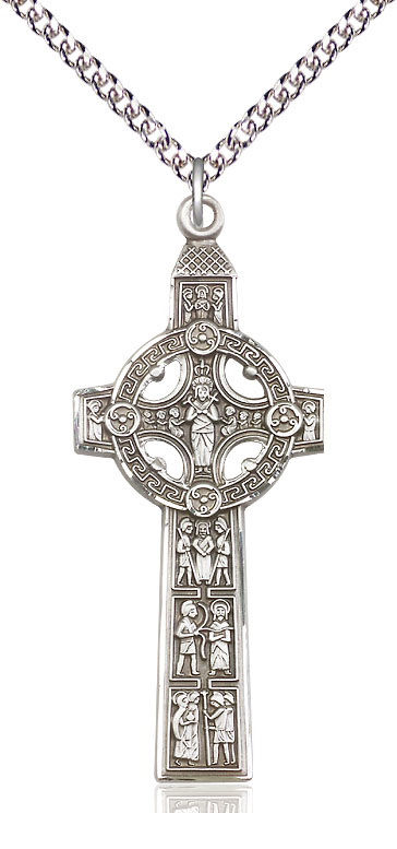 Sterling Silver Scriptures Cross Pendant on a 24 inch Sterling Silver Heavy Curb chain