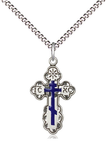 Sterling Silver Saint Olga Cross Pendant on a 18 inch Light Rhodium Light Curb chain