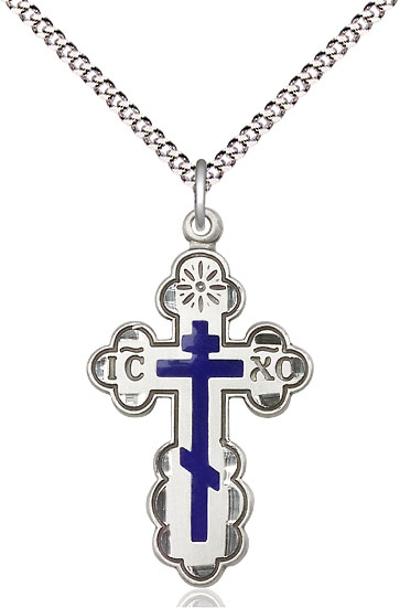 Sterling Silver Saint Olga Cross Pendant on a 18 inch Light Rhodium Light Curb chain