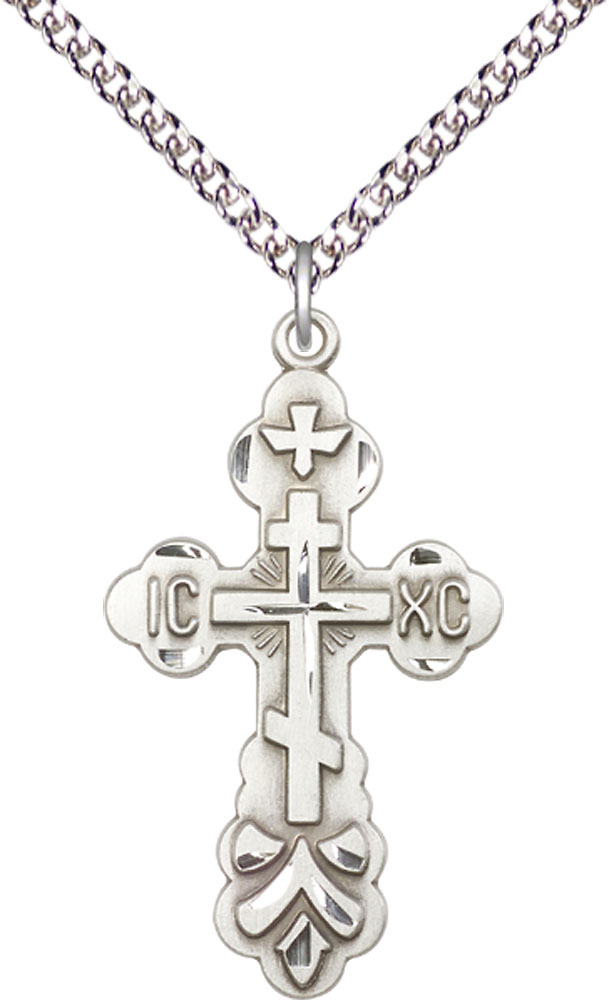 Sterling Silver Cross Pendant on a 24 inch Sterling Silver Heavy Curb chain