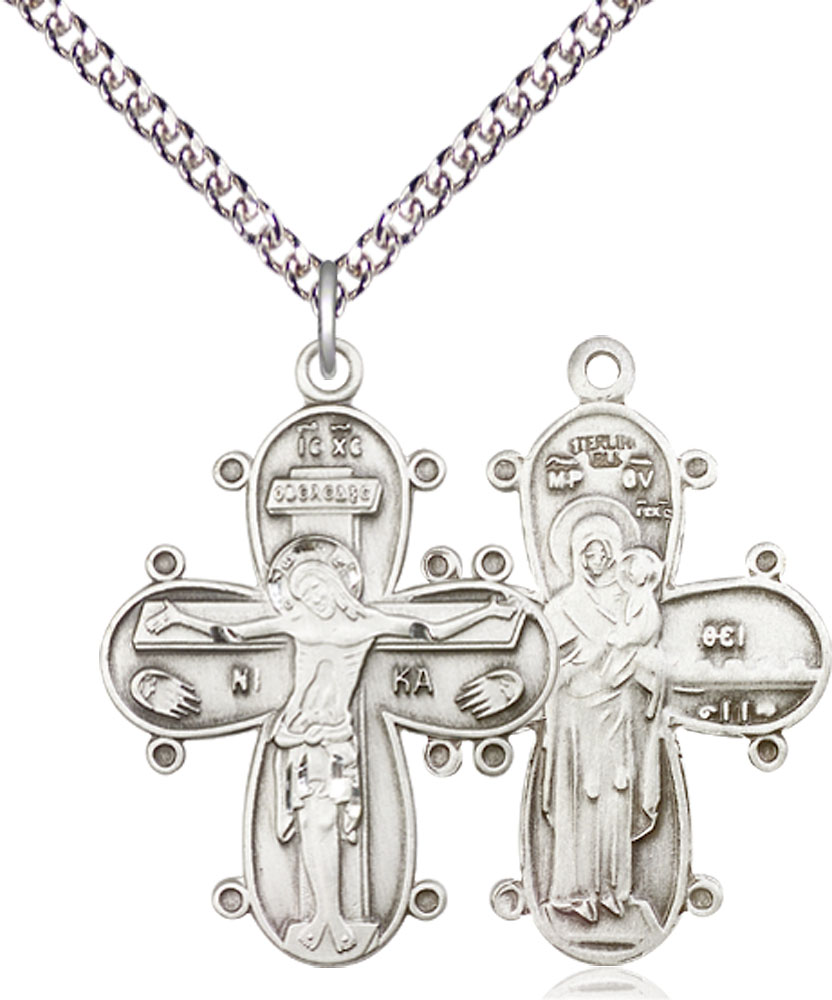 Sterling Silver Christine Cross Pendant on a 24 inch Sterling Silver Heavy Curb chain
