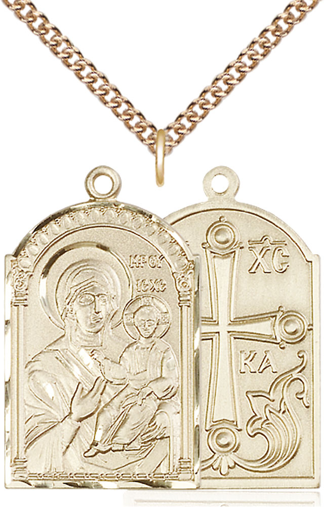 14kt Gold Filled Mother of God Pendant on a 24 inch Gold Filled Heavy Curb chain