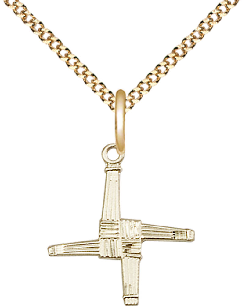 14kt Gold Filled Saint Brigid Cross Pendant on a 18 inch Gold Plate Light Curb chain
